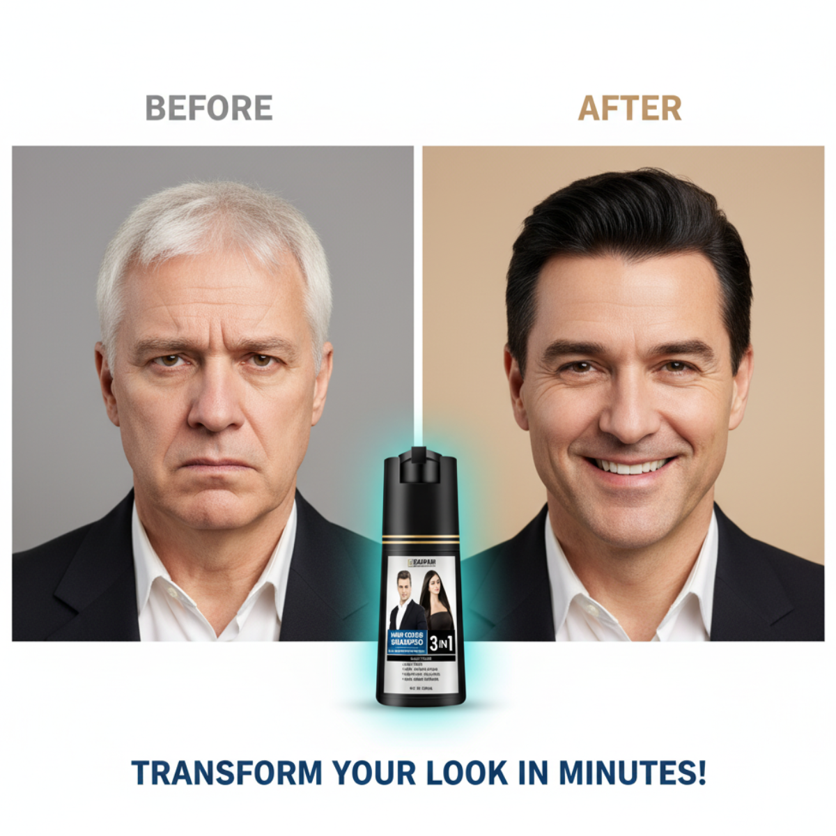 Baspari 3-in-1 Hair Color Dye Shampoo | Turns Grey to Black in 5 Minutes | Ammonia-Free | Shampoo + Color + Conditioner | Long-Lasting Natural Black | Easy Home Hair Dye for Men & Women (500ml)
