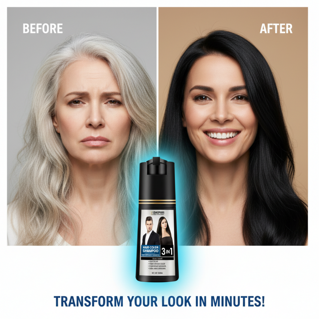 Baspari 3-in-1 Hair Color Dye Shampoo | Turns Grey to Black in 5 Minutes | Ammonia-Free | Shampoo + Color + Conditioner | Long-Lasting Natural Black | Easy Home Hair Dye for Men & Women (500ml)